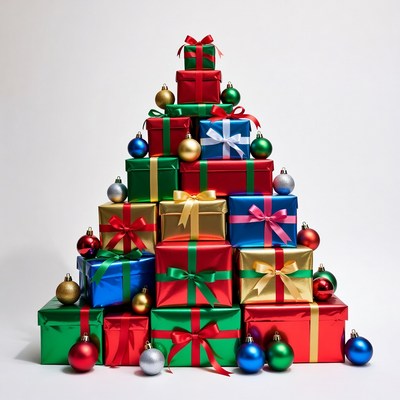 Christmas Tree Made of Gifts and Ornaments