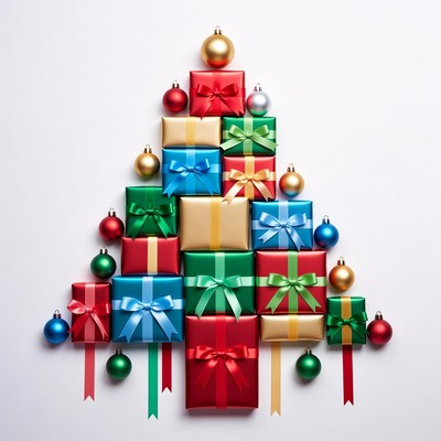 Christmas Tree Made of Gifts and Ornaments