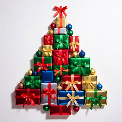 Christmas tree made of wrapped gifts