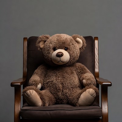 Brown teddy bear sitting in chair