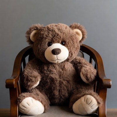Brown teddy bear on wooden chair