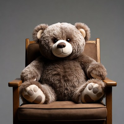 Teddy bear sitting in wooden chair