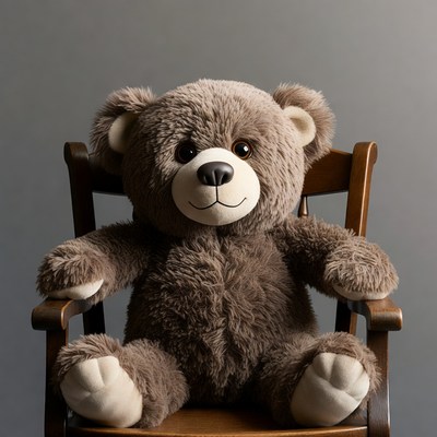 Brown teddy bear in wooden rocking chair