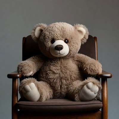 Teddy bear sitting in wooden chair