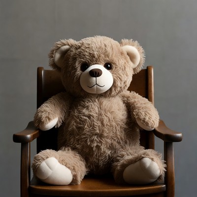 Teddy bear sitting in wooden chair