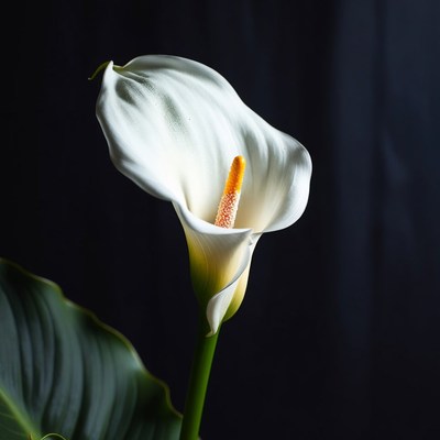 White Calla Lily on Black Background