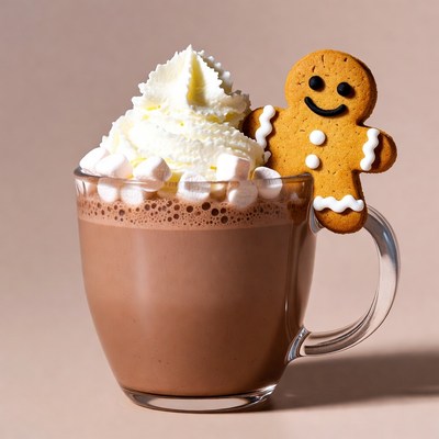 Hot Chocolate with Whipped Cream and Gingerbread Man