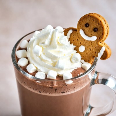 Hot Chocolate with Whipped Cream and Gingerbread Man