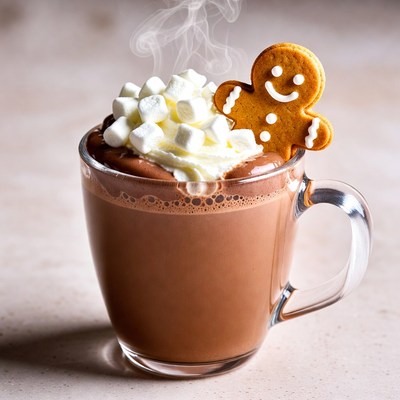 Hot Chocolate with Whipped Cream and Gingerbread Man