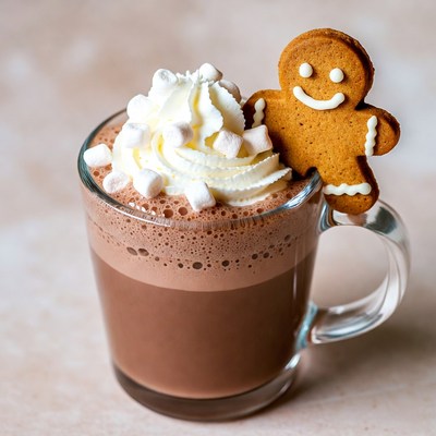 Hot Chocolate with Whipped Cream and Gingerbread Man