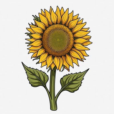 Sunflower illustration with stem and leaves