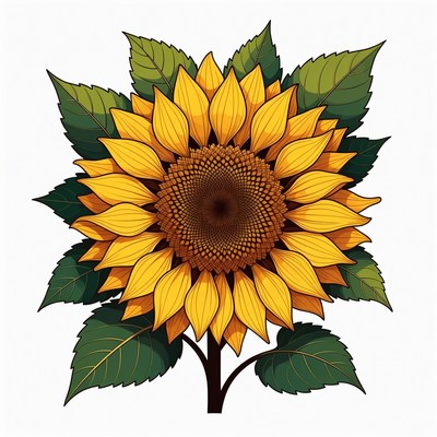 Vibrant Sunflower Illustration with Leaves