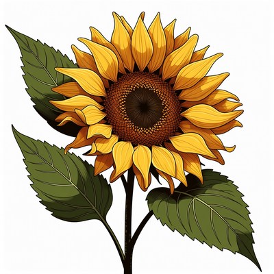 Vibrant sunflower illustration with leaves