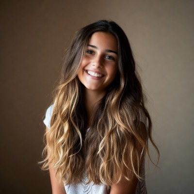 Smiling woman with balayage hair