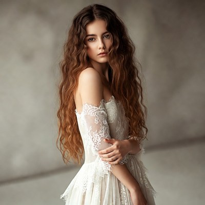 Woman in white lace dress