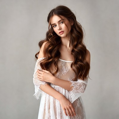 Woman in white lace lingerie dress