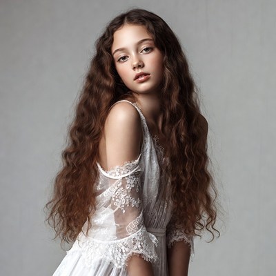 Girl in white lace off-shoulder dress