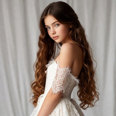 Teen girl in white lace dress