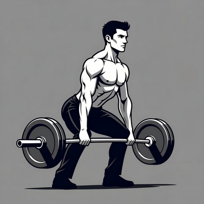 Muscular man deadlifting barbell