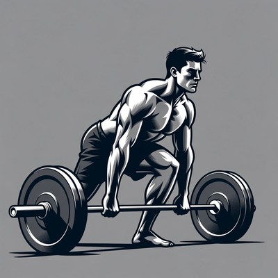 Muscular man deadlifting barbell
