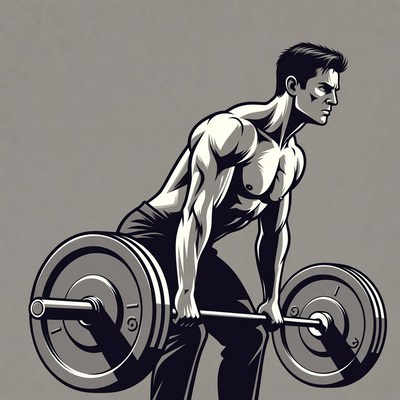 Muscular man deadlifting barbell