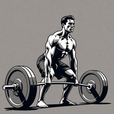 Muscular man deadlifting barbell