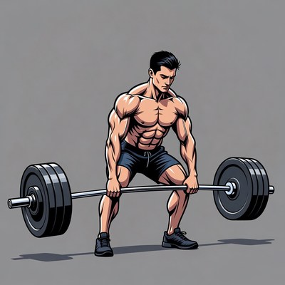 Muscular man deadlifting barbell