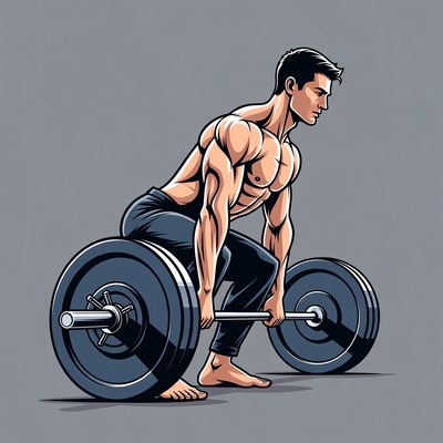 Muscular man deadlifting barbell