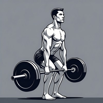 Muscular man deadlifting barbell