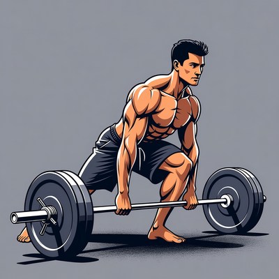 Muscular man deadlifting barbell