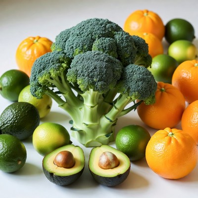 Broccoli with Avocados Oranges Limes
