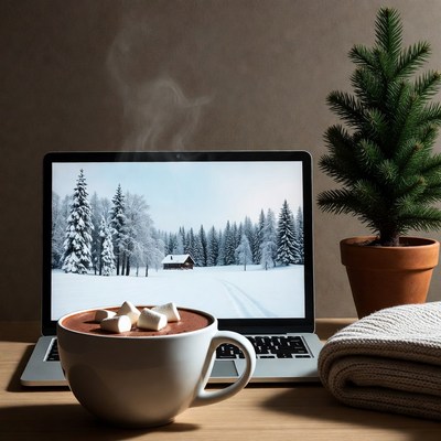 Hot Cocoa Laptop Winter Forest Screen