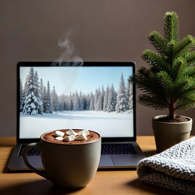 Hot Cocoa Laptop Snowy Forest Screen