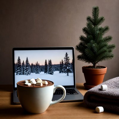 Hot Cocoa Laptop Snowy Forest Screen