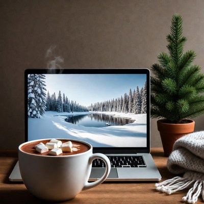 Hot Chocolate Laptop Winter Landscape