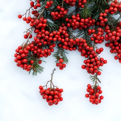 Red Berries on Snowy Branches