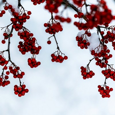 Red Berries with Snow on Branches