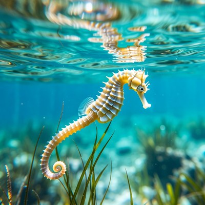 Seahorse in underwater seagrass
