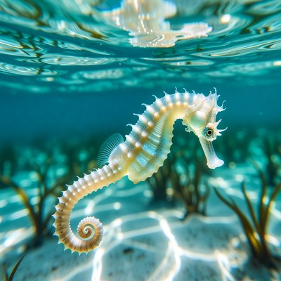 Seahorse in underwater seagrass