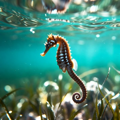 Seahorse in underwater seagrass