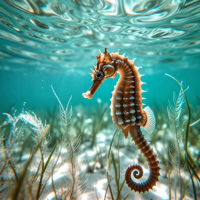 Seahorse in underwater seagrass