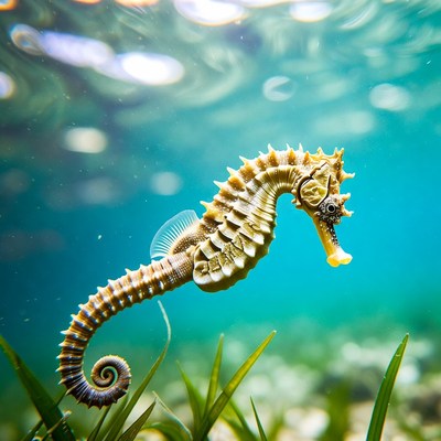 Seahorse in underwater seagrass