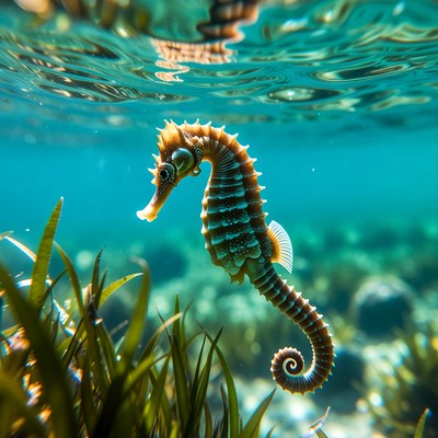 Seahorse in underwater seagrass