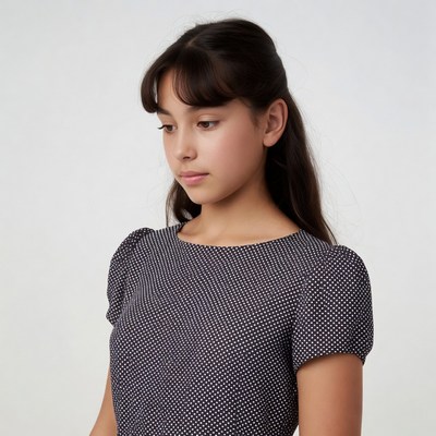 Asian girl in polka dot blouse