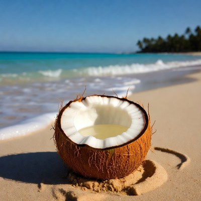Fresh Coconut on Tropical Beach
