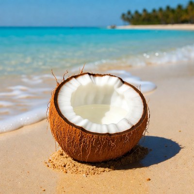 Fresh Coconut on Tropical Beach
