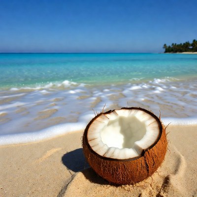 Coconut on Tropical Beach
