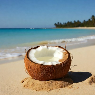 Fresh Coconut on Tropical Beach