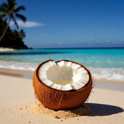 Fresh Coconut on Tropical Beach