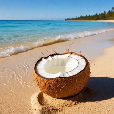 Fresh Coconut on Tropical Beach